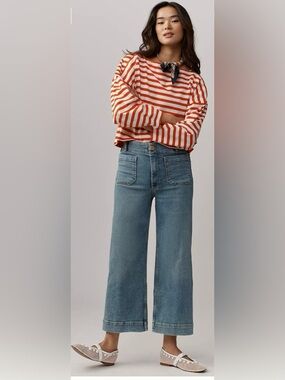 MAEVE The Colette Crop High-Rise Wide-Leg Jeans 29P blue algae wash minimalist